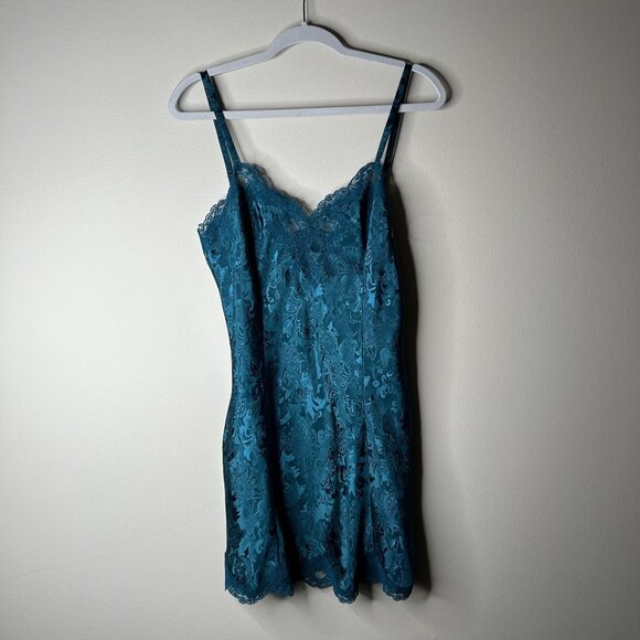 Victoria's Secret GOLD LABEL Blue Green Satin Nightgown Women's Size Medium M - Picture 1 of 6